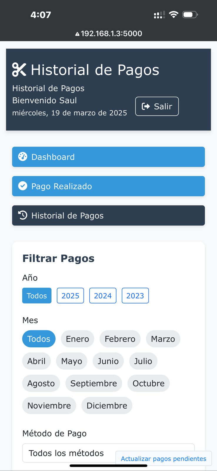 Panel de estadísticas diarias