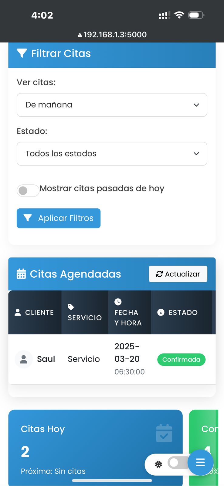 Panel de estadísticas diarias